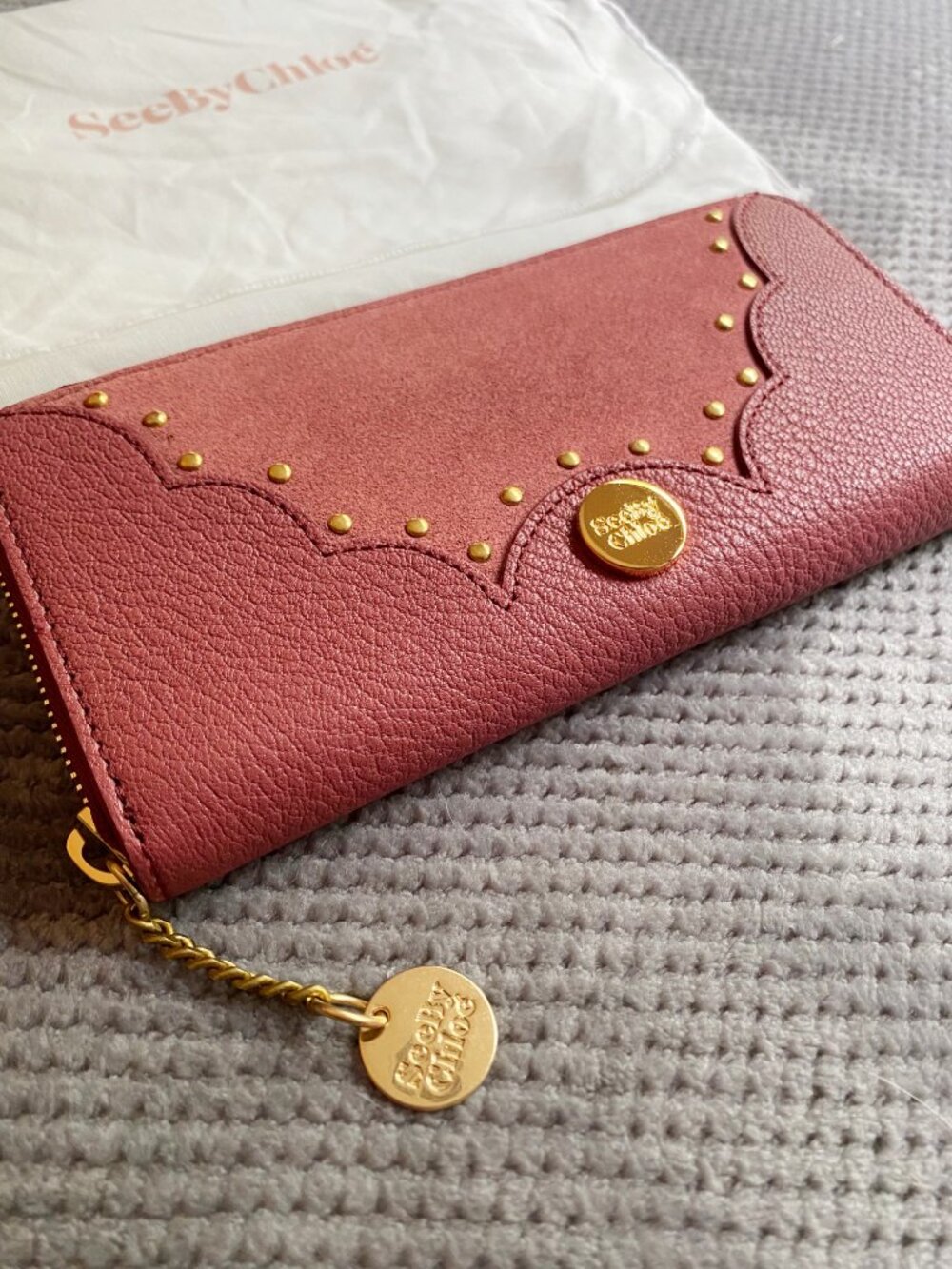 NWT See By Chloe long zipper Nick wallet in rusty pink
